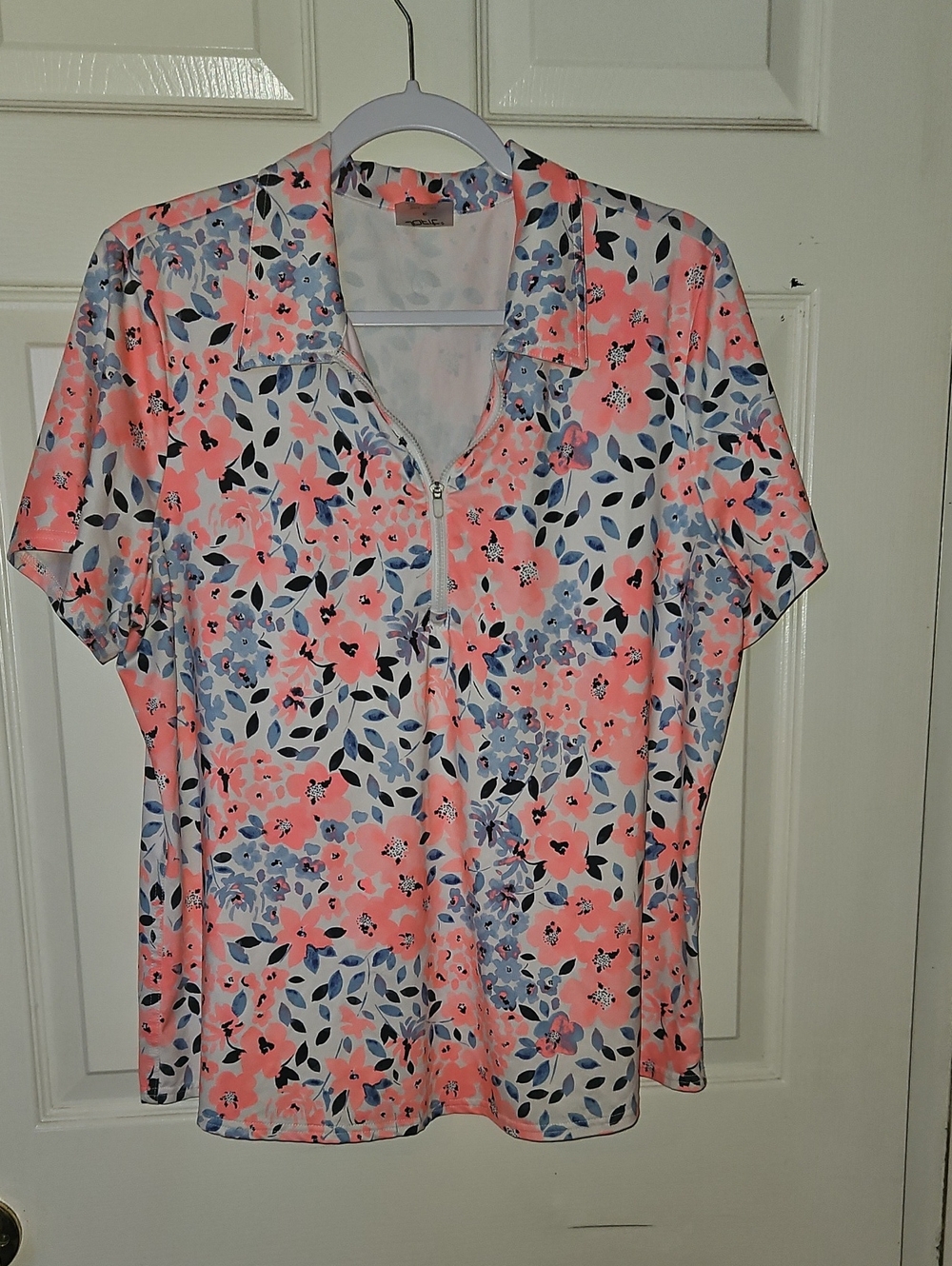 Jofit Coral and Light Blue Floral Zip Polo